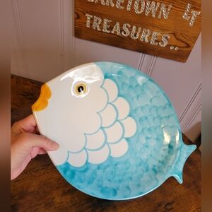 Blue and White Fish-Shaped Ceramic serving Plate